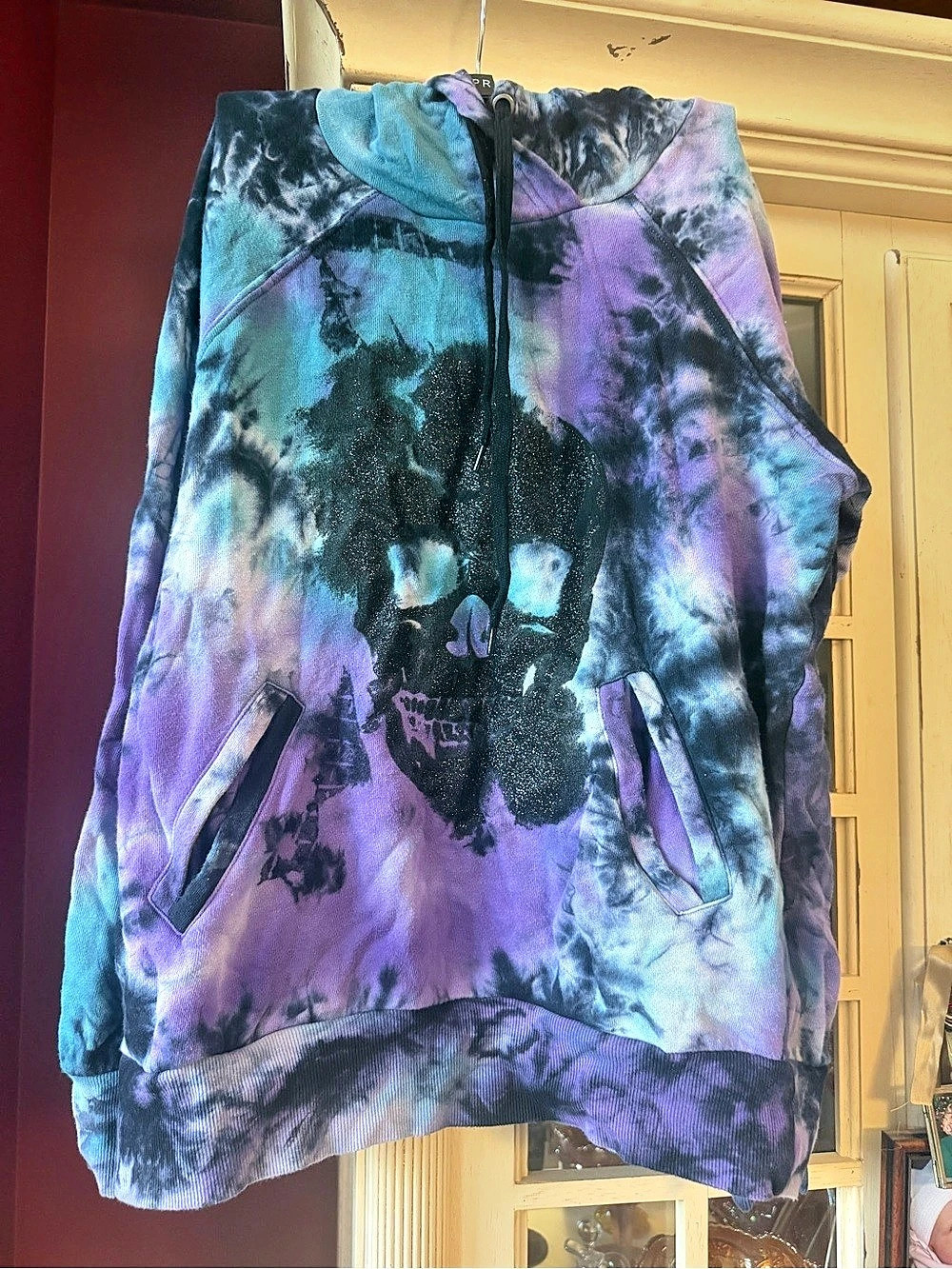 Hot Topic Tie-Dye Glitter Skull Hoodie Purple & Blue